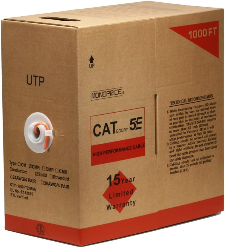 1000FT 24AWG Cat5e UTP Riser Rated Bare Copper Cable - Blue D8057