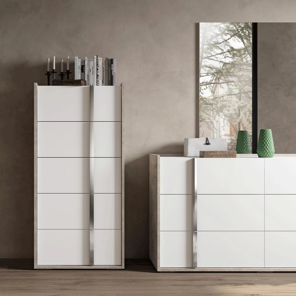 High Gloss White & Grey 5 Drawer Chest I48628