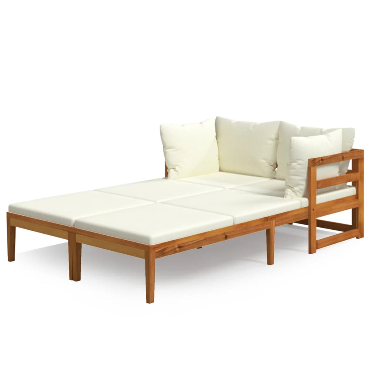 2 Piece Acacia Wood Sun Lounger with Cream White Cushion and Pillows I4194