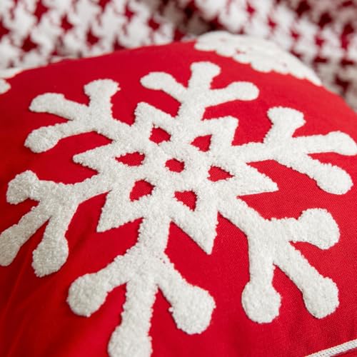 18x18 Soft Canvas Snowflake Embroidery Throw Pillow Covers with Invisible Zipper, 1 Pair, White N6957