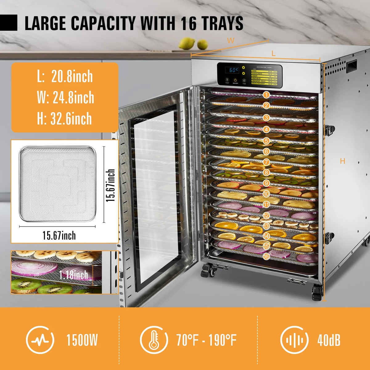 12 Trays Stainless Steel Food Dehydrator U143