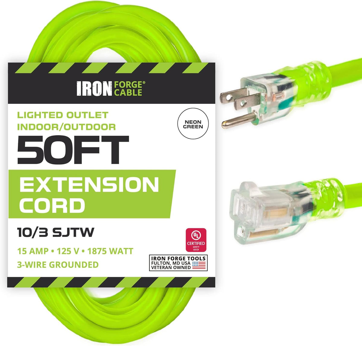 2 Pack of 25 Foot Lighted Outdoor Extension Cord 10 Gauge Y26267