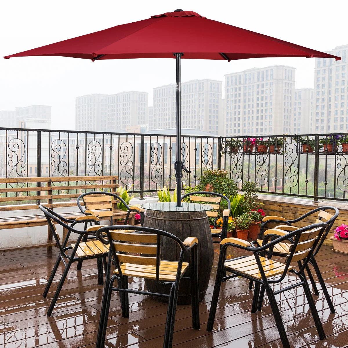 10FT Steel Tilt Patio Umbrella F422