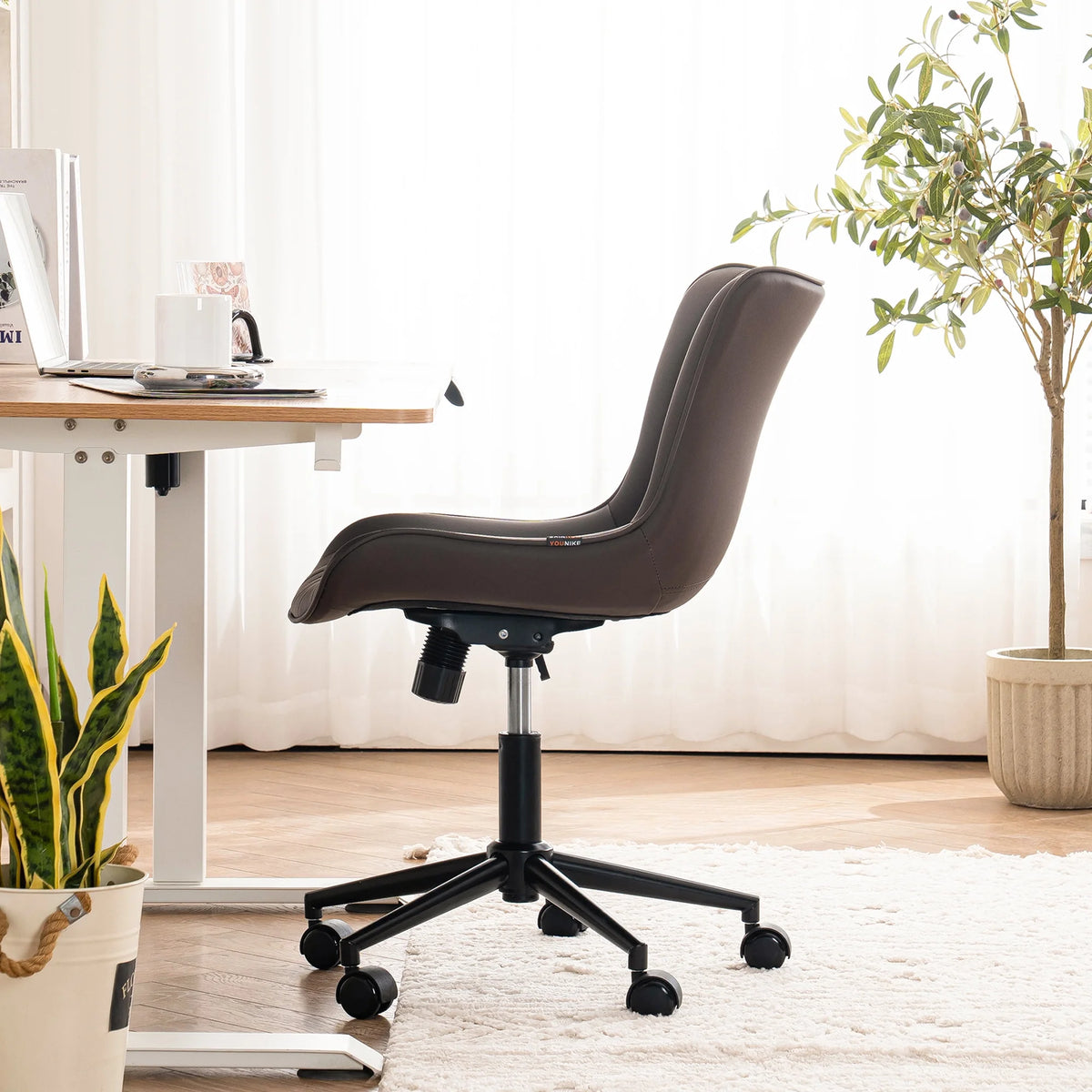 Brown Faux Leather Swivel Office Chair N8922