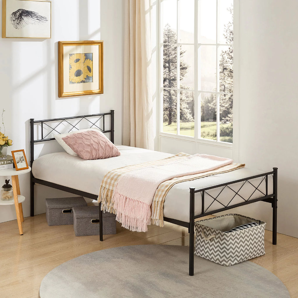 Black Twin Size Metal Bed Frame with Headboard S75068