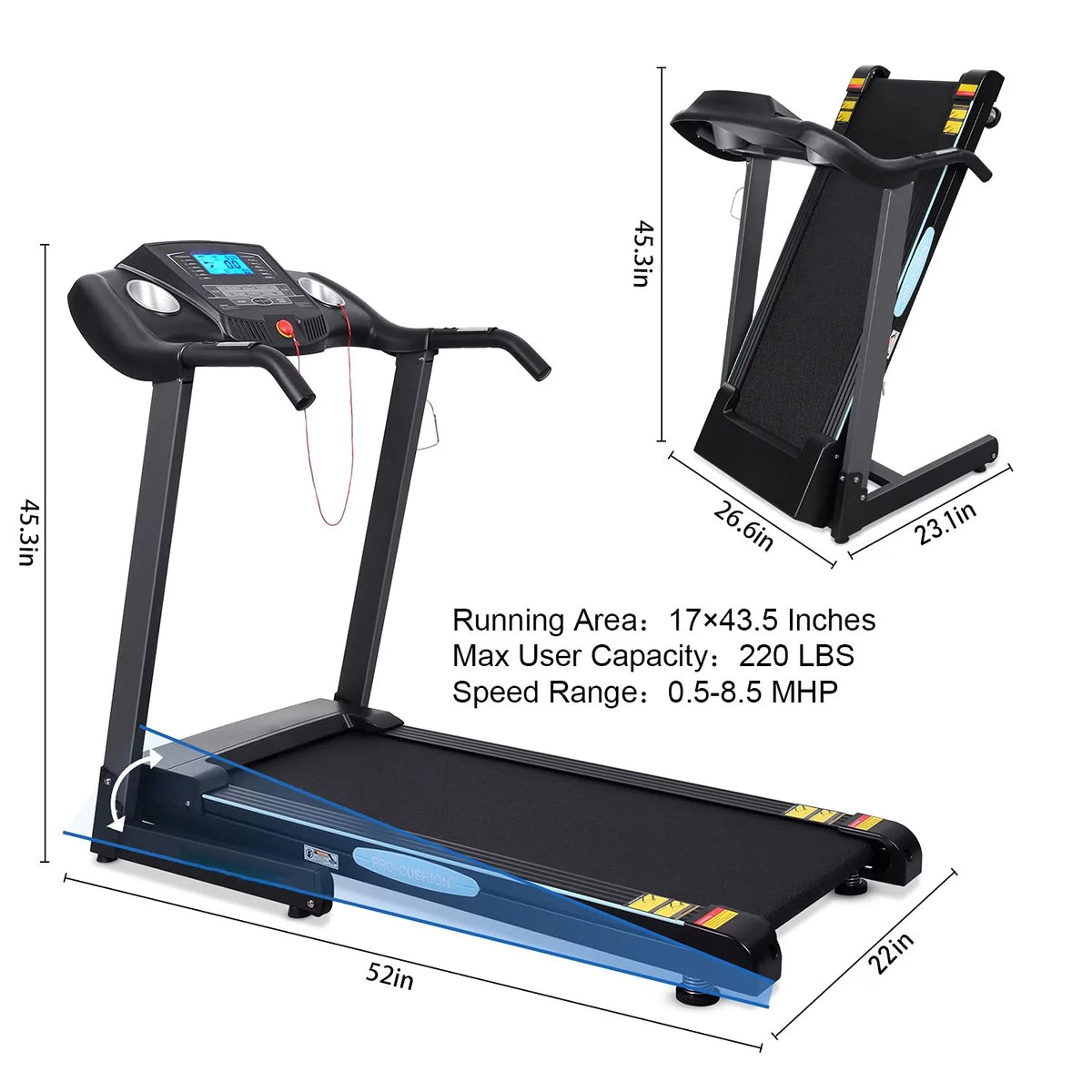 2.5 HP Folding Treadmill with Auto Incline C2629