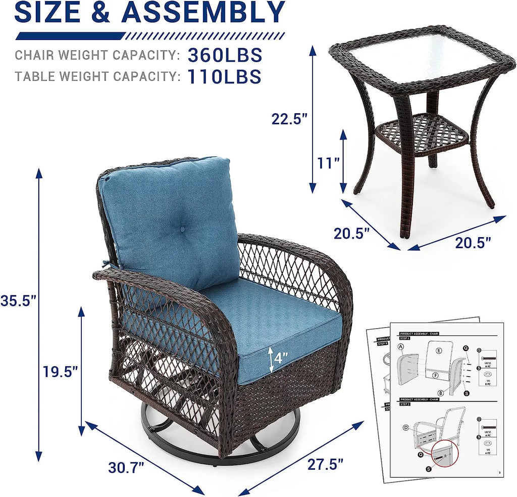 3 Pieces Patio Furniture Set with Glass Top Side Table I74411