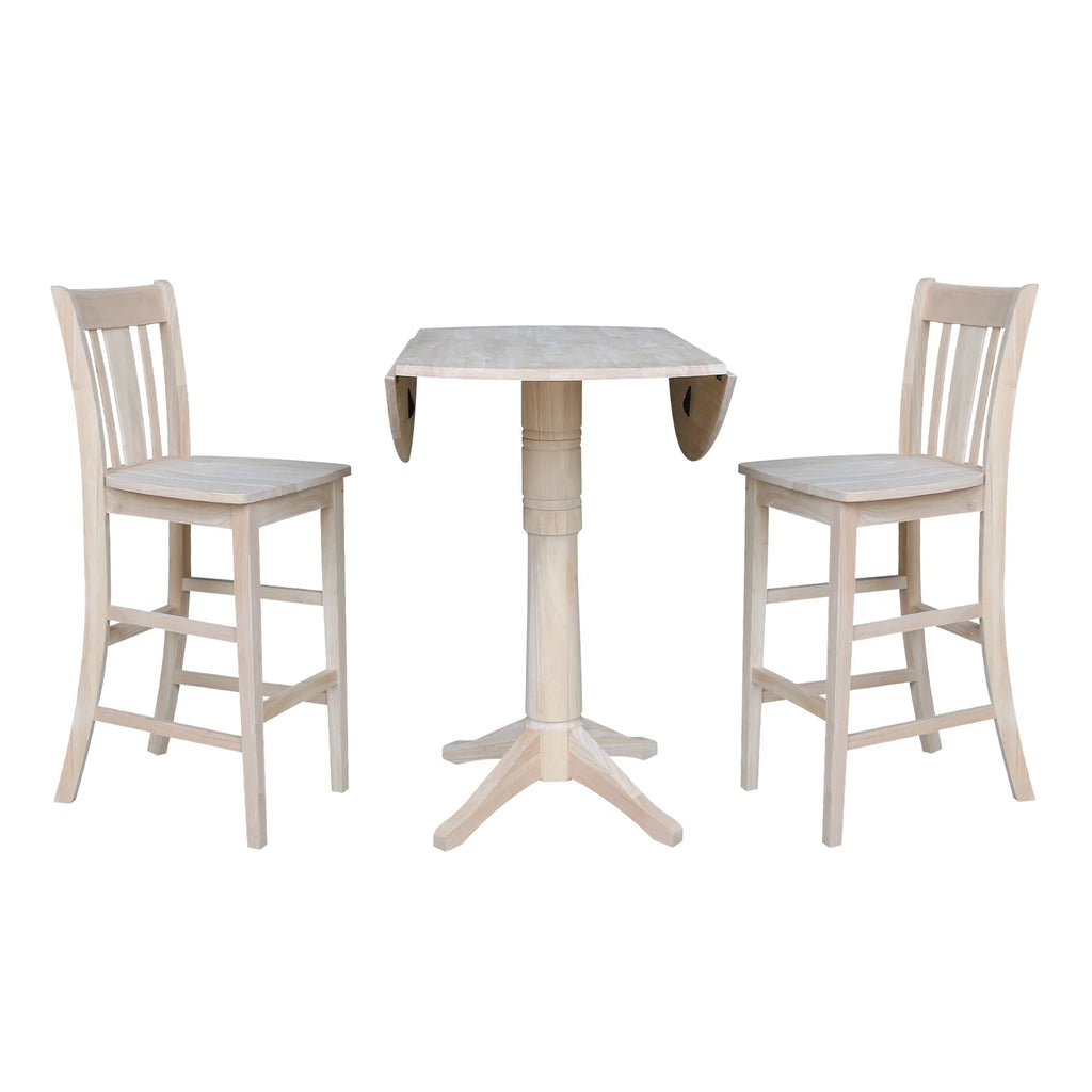 42" Round Solid Wood Bar Height Table with Two Stools X793403