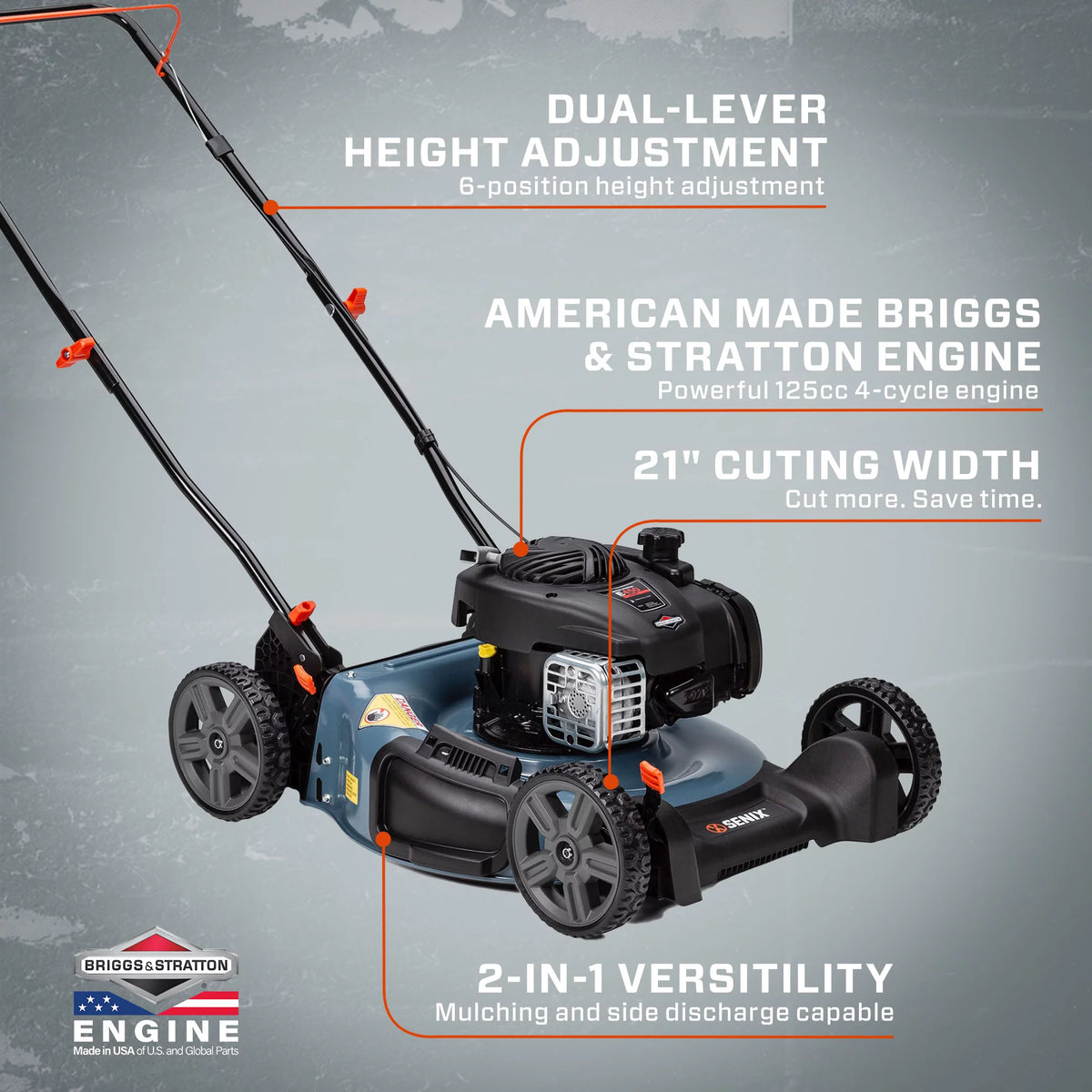 21-Inch 125 cc 4-Cycle Gas Powered Push Lawn Mower B218