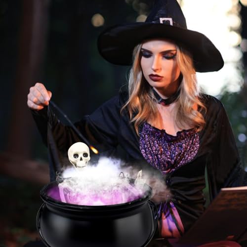 12" Large Black Witches Cauldron Diffuser with LED Light Mist Fogger X159