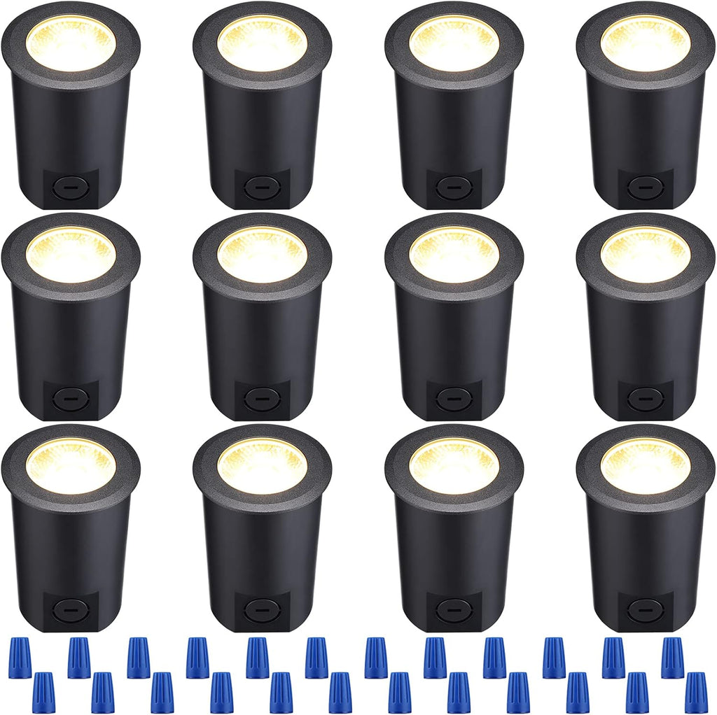 12-Pack 7W LED Well Light, Low Voltage Landscape Lights, IP67 Waterproof, 3000K Warm White, Black T151099