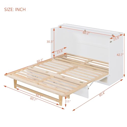 Queen Size Solid Pine Murphy Bed with Storage Drawer L6401