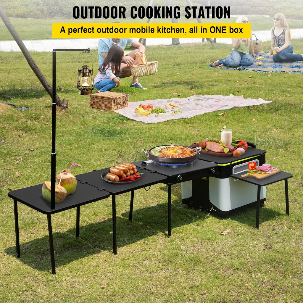 Black Portable Outdoor Cooking Station with Wheels P25530