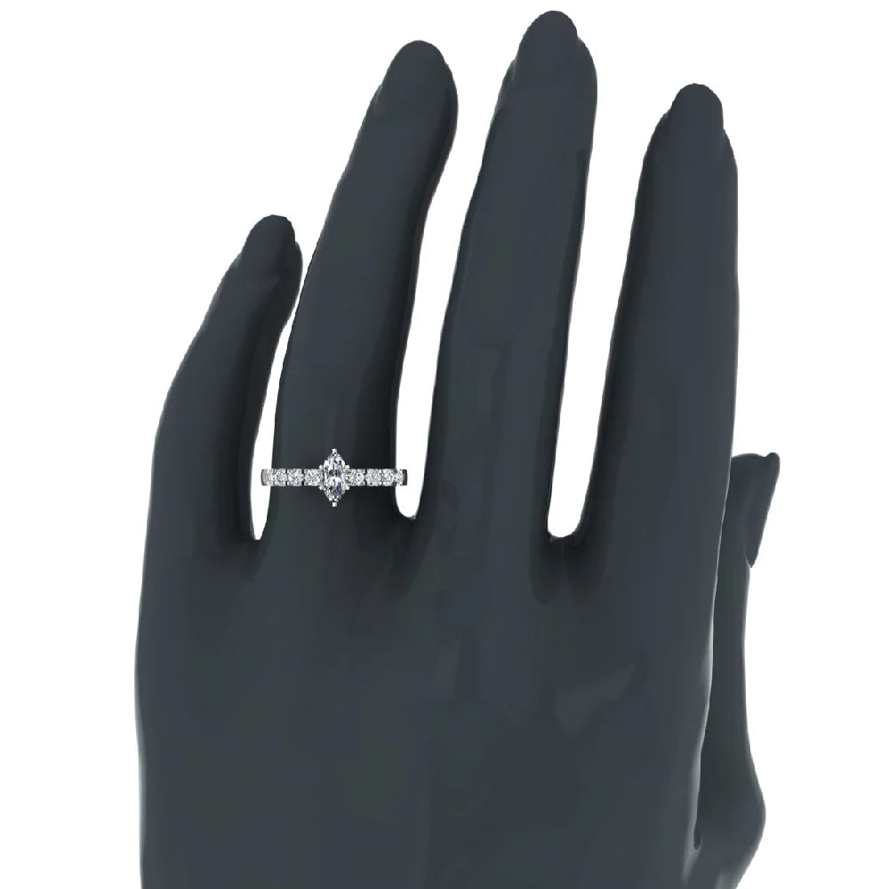 Marquise Cut 18K White Gold 1.00 CT Engagement Ring M8096