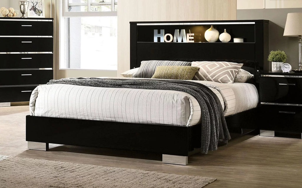 Black Solid Wood Queen Bedroom Set 6pcs P7481