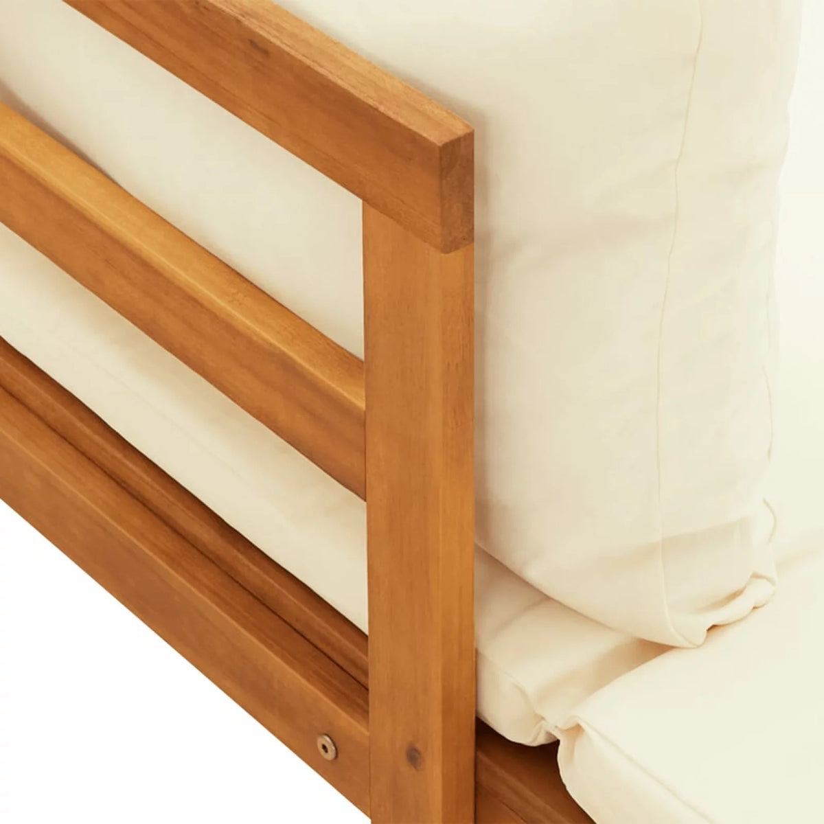 2 Piece Acacia Wood Sun Lounger with Cream White Cushion and Pillows I4194