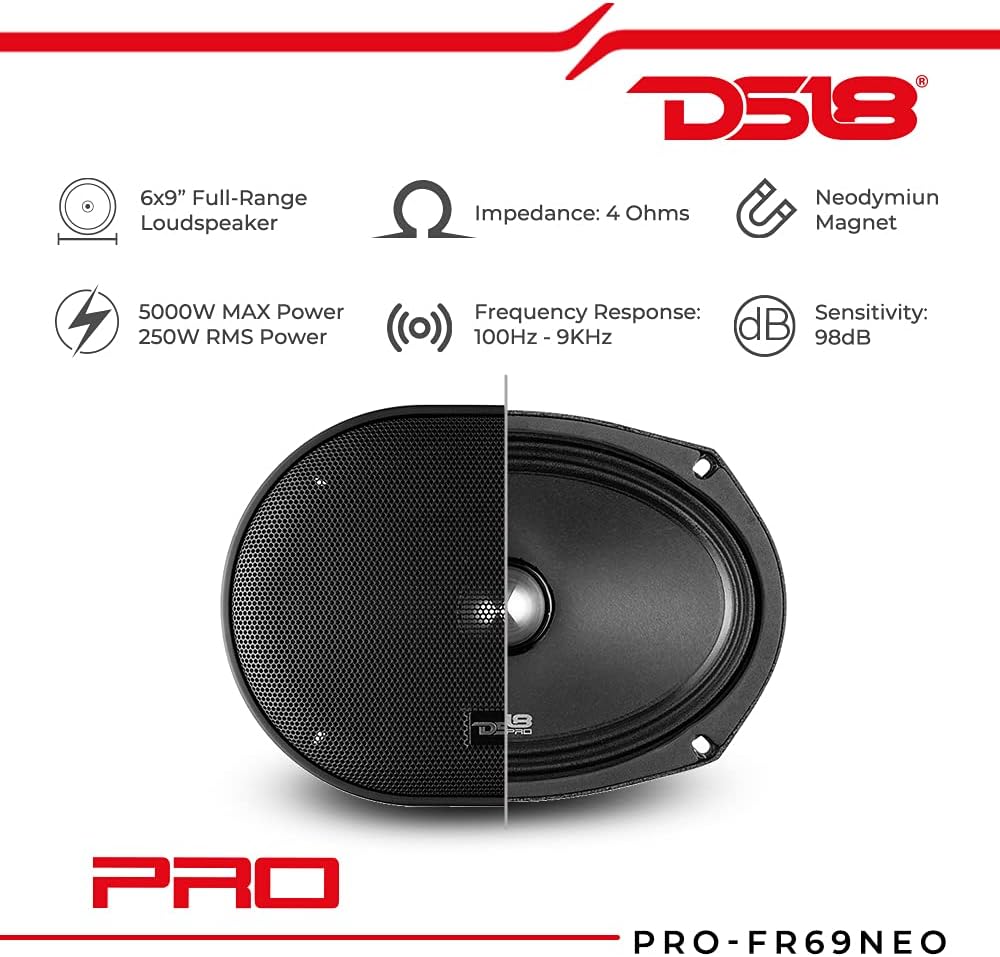 6x9 Neodymium Full-Range Loudspeaker with Bullet 500 Watts, 4-Ohm with Grill G461
