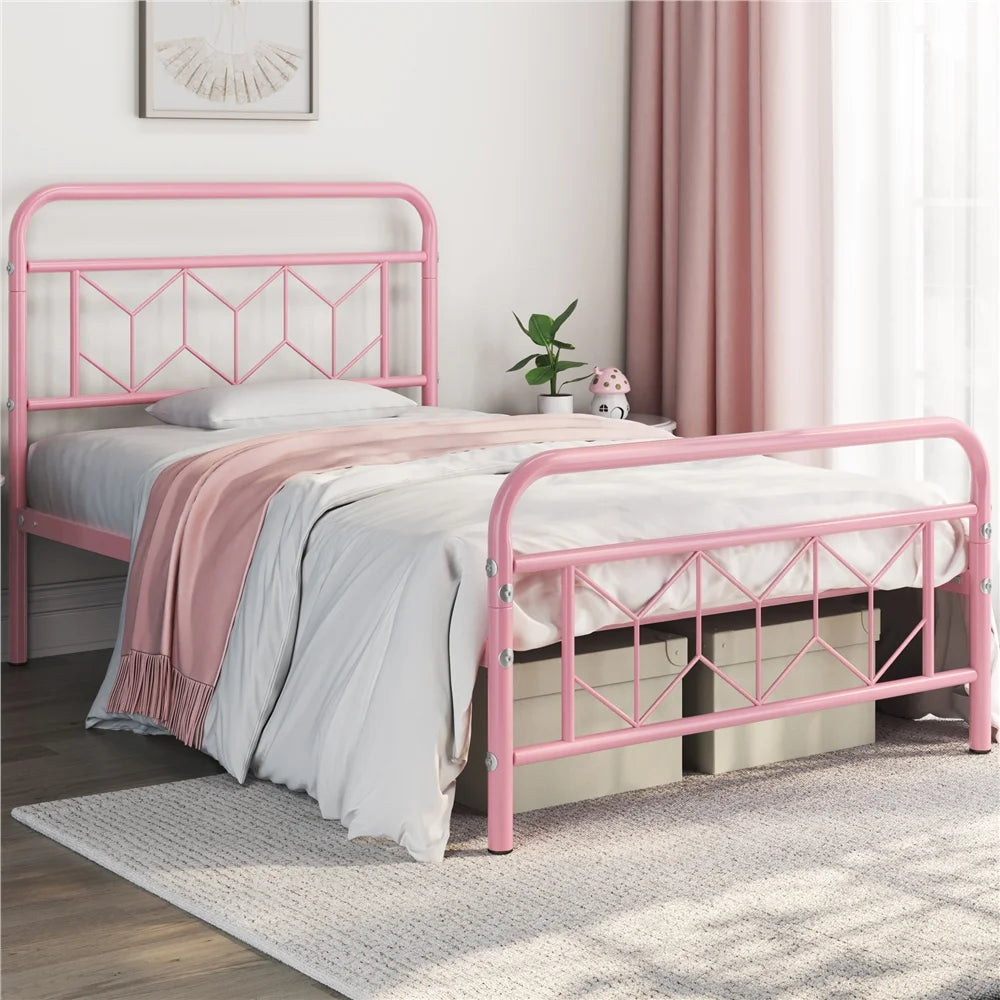 Pink Twin XL Metal Platform Bed N46112