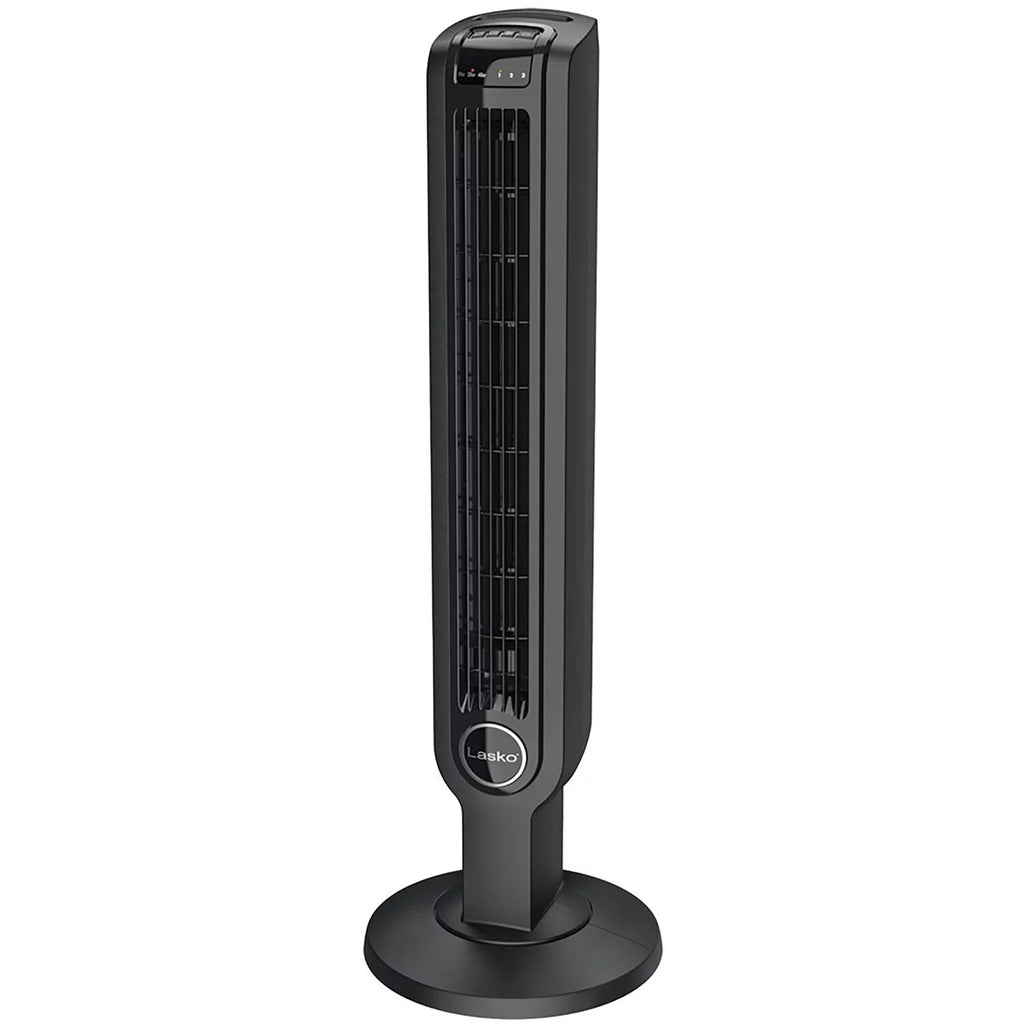 Black 3-Speed Oscillating Tower Fan with Timer and Remote E24440