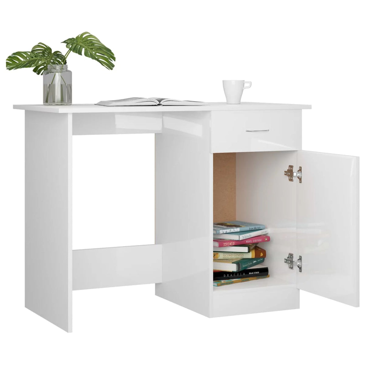 High Gloss White Engineered Wood Desk K9365