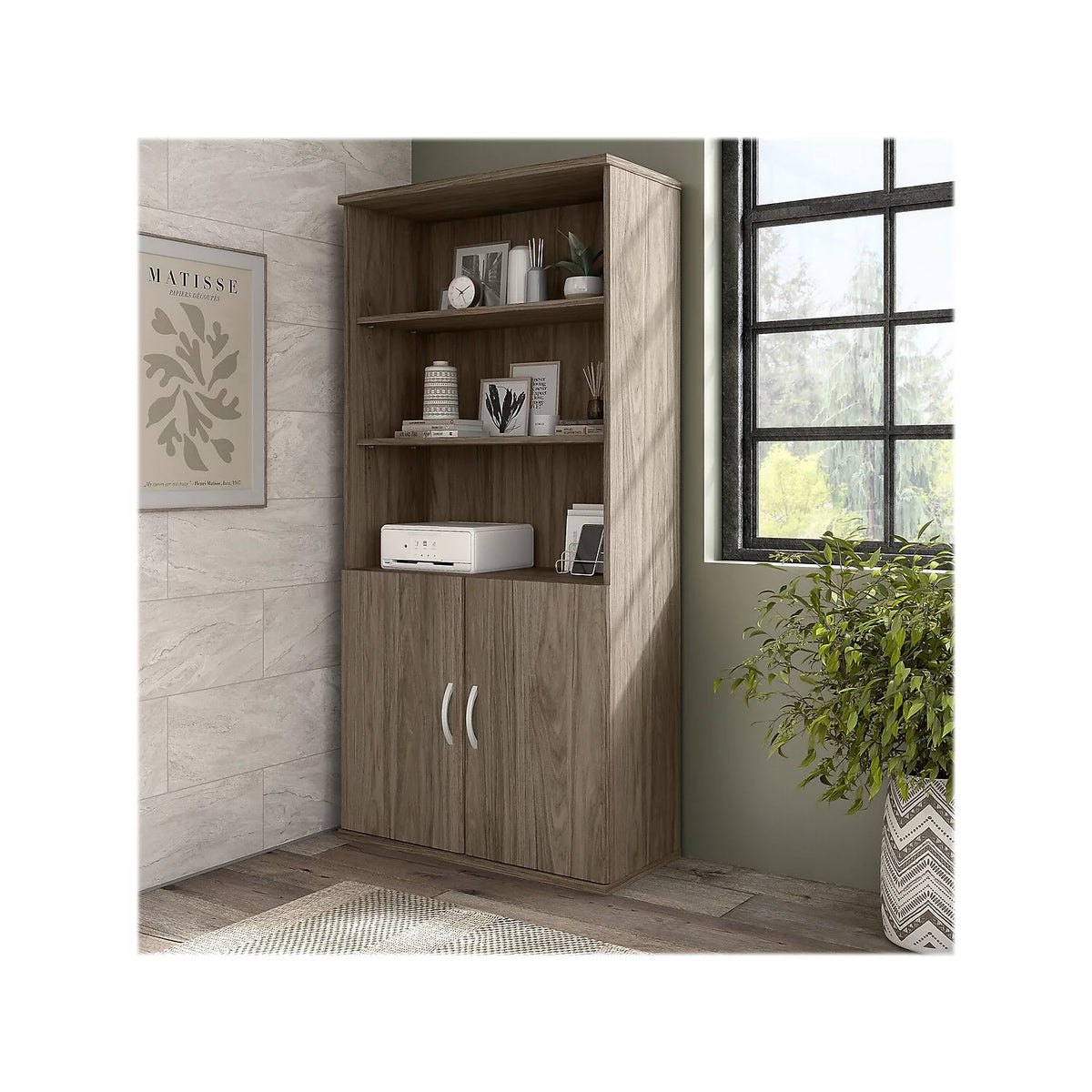 Tall 5 Shelf Bookcase with Doors L1086