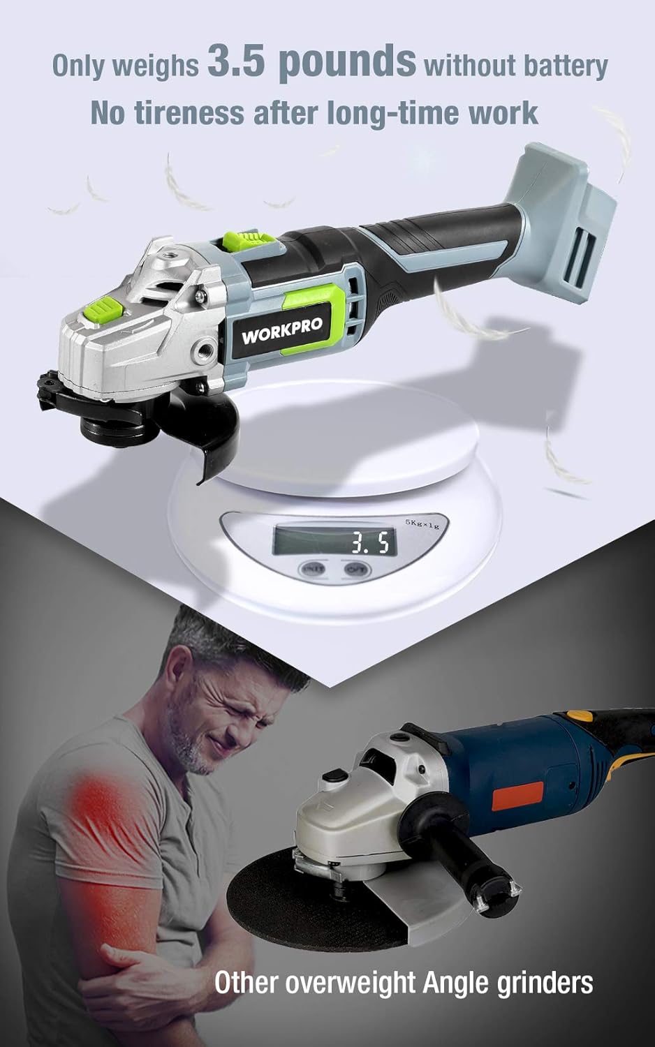 20V Cordless Angle Grinder Kit, 4-1/2 Inch, Lightweight, 4.0Ah Lithium-Ion Battery P6681