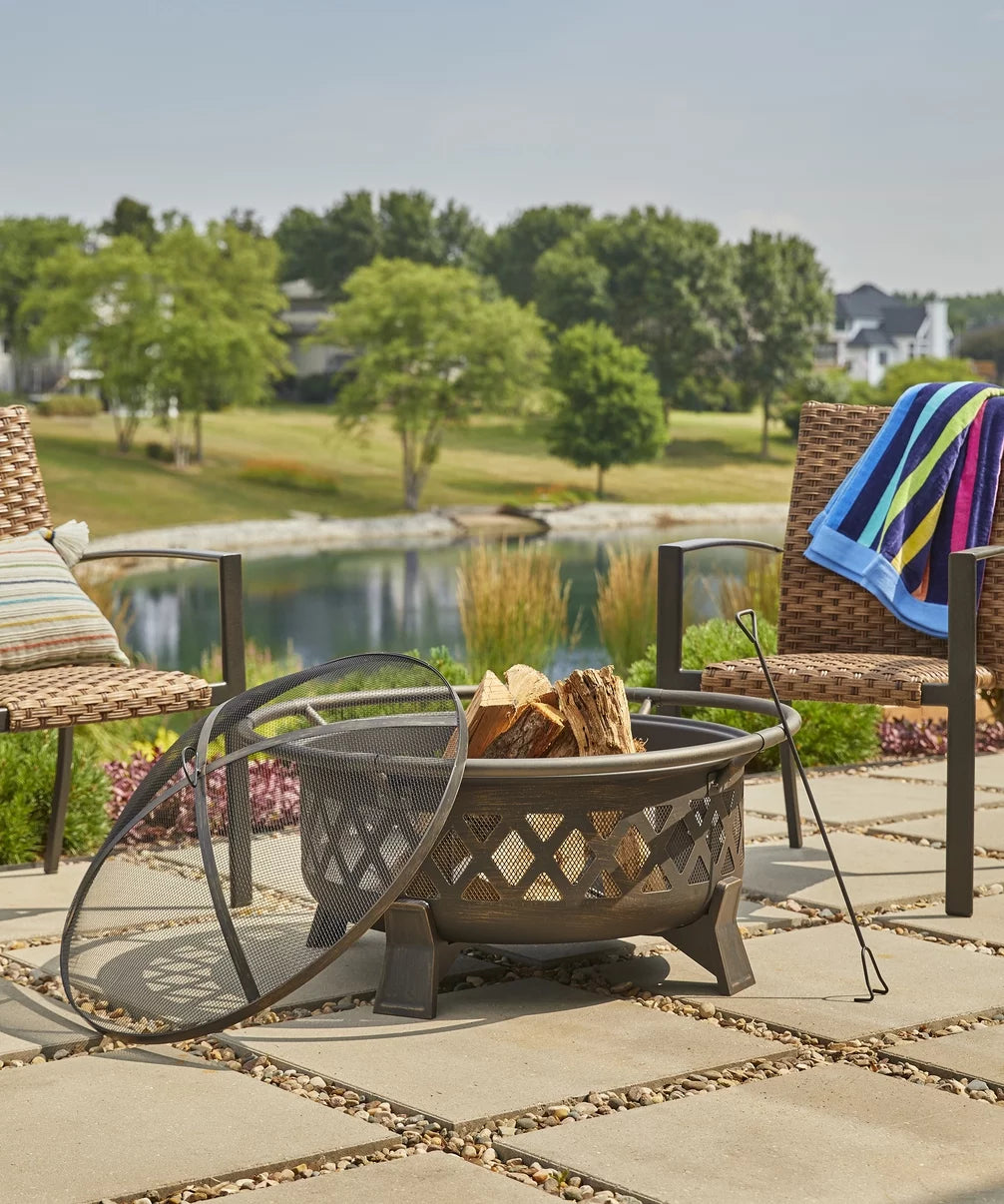 35 Round Wood Burning Fire Pit with Cover S562323