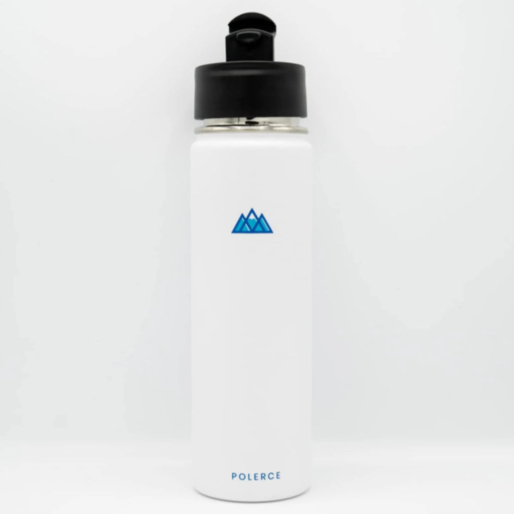 White Stainless Steel Vacuum Insulated Bottle with 3 Lids, 21 Fl Oz U14848