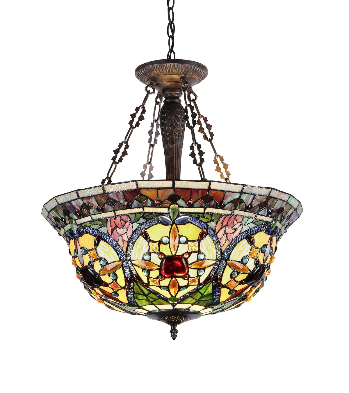 Tiffany-Style 3 Light Inverted Ceiling Pendant 22" Shade F37219