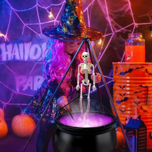12" Large Black Witches Cauldron Diffuser with LED Light Mist Fogger X159