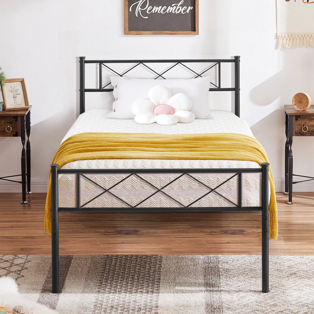 Black Twin Size Metal Bed Frame with Headboard S75068