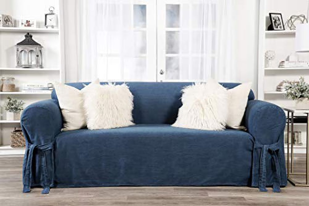 Navy/White One Piece Sofa Slipcover C486