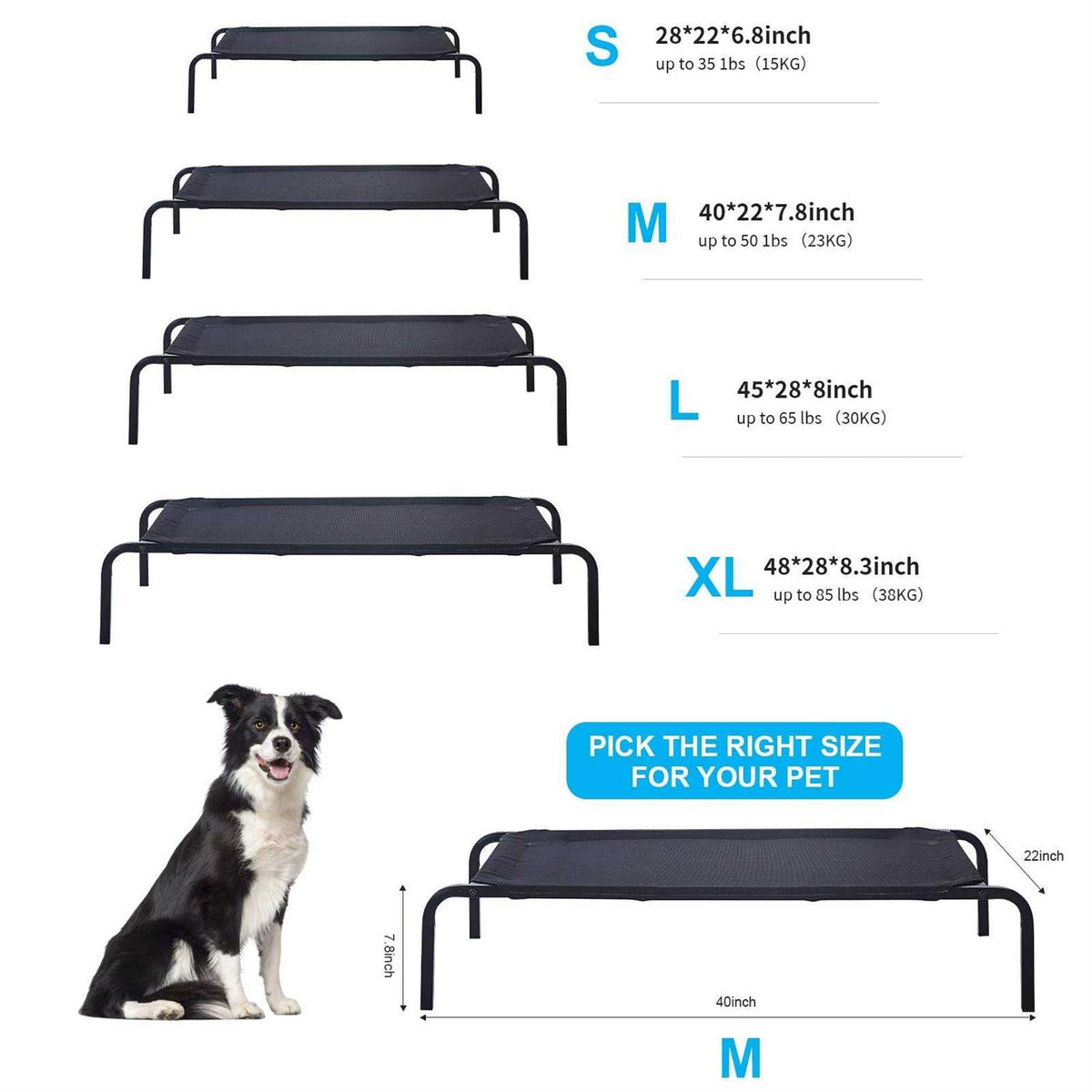 Portable Raised Cooling Steel-Framed Elevated Pet Bed A37323