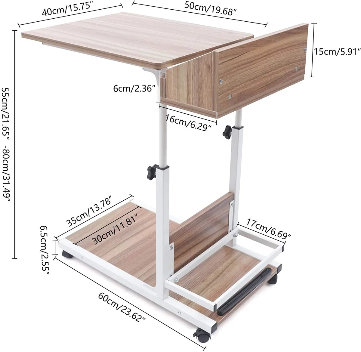 C-Shaped Height Adjustable Table with Rolling Wheels Q502995