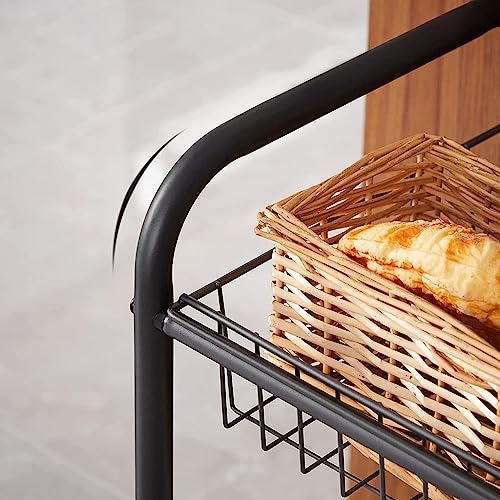 Black 3-Tier Metal Rolling Cart with Baskets and Lockable Handles Q77401