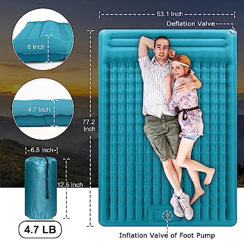 Extra Thick 4.7 Inch Self Inflating Double Camping Mattress with Foot Pump and Pillow K865