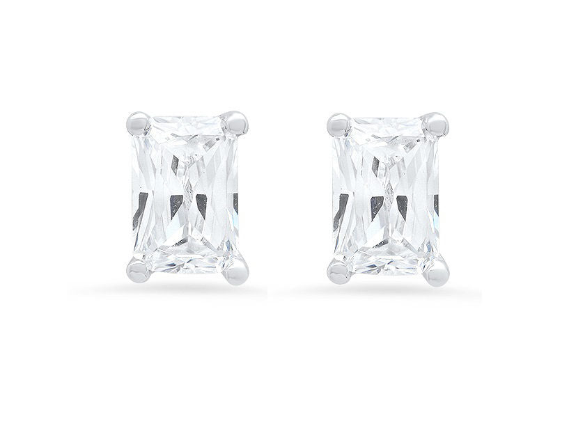 18K White Gold Emerald Cut Solitaire Stud Earrings O234986