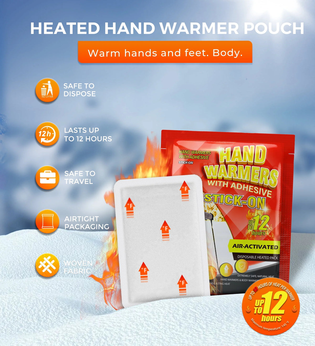 Body & Hand Warmers with Adhesive Backing, 40Pcs Disposable Warmers G207222