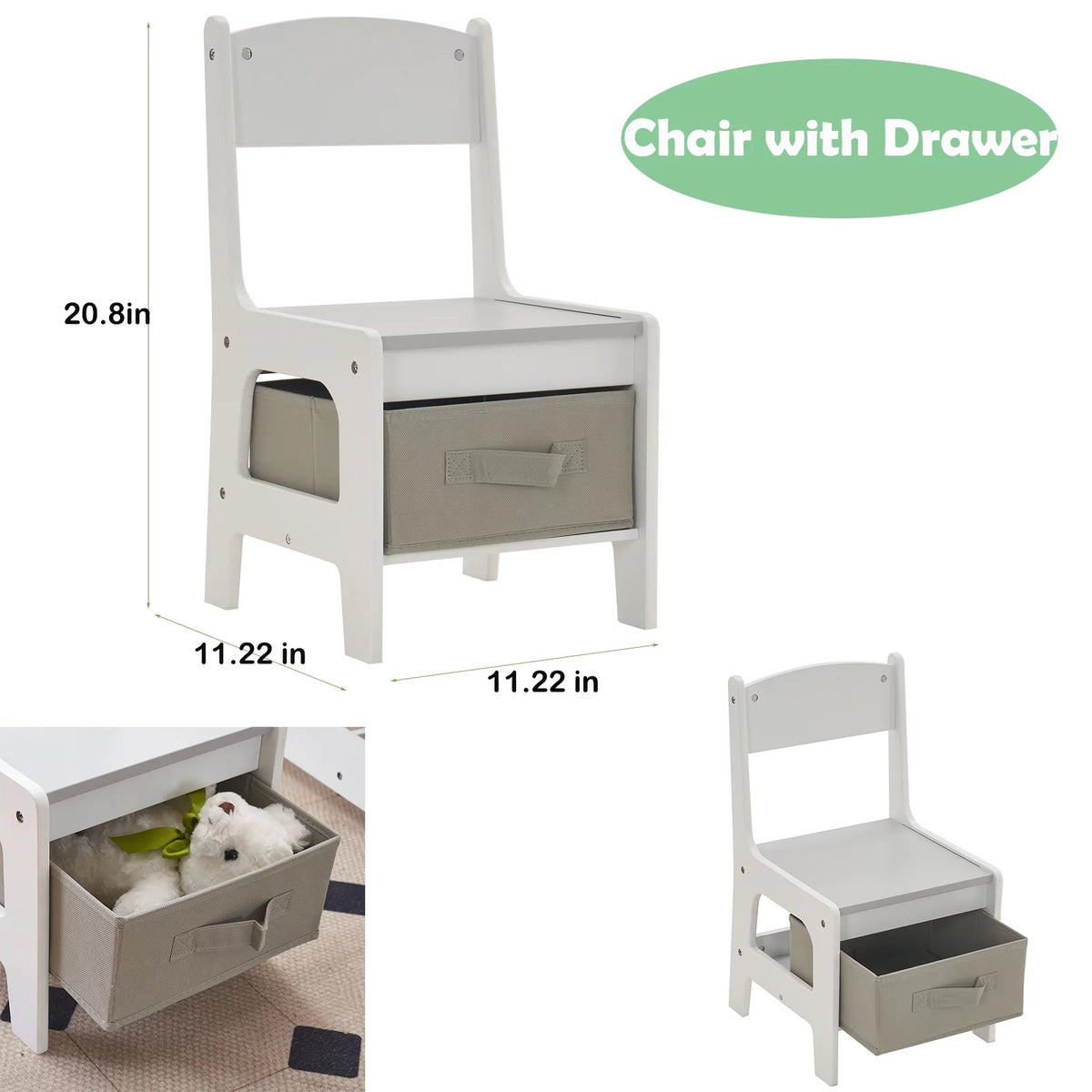 Gray Wooden Kids Table and Chair Set with Storage Drawers J5486