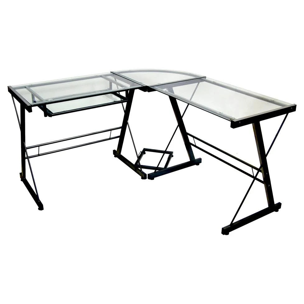 Black L Shaped Computer Desk with Keyboard Tray O931