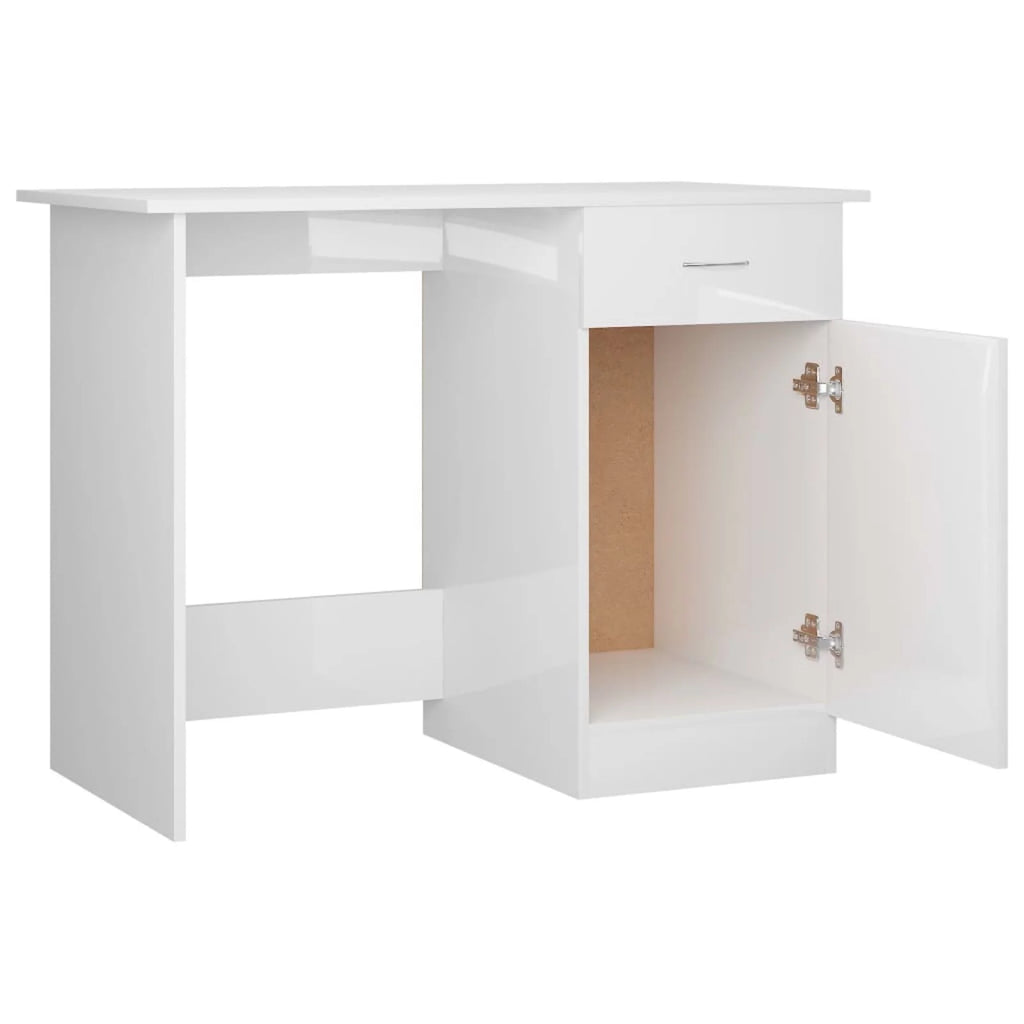 High Gloss White Engineered Wood Desk K9365