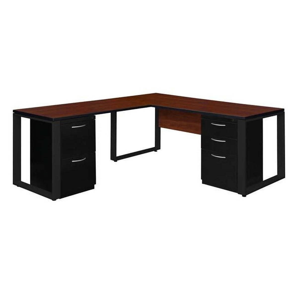 66 x 30 in. Double Pedestal L-Desk with 42 in. Return, Cherry & Black T25638