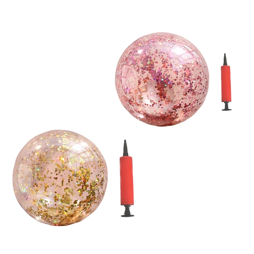 Glitter Sequin Beach Balls Round Transparent PVC Inflatable Ball Toys with Pumps B330193