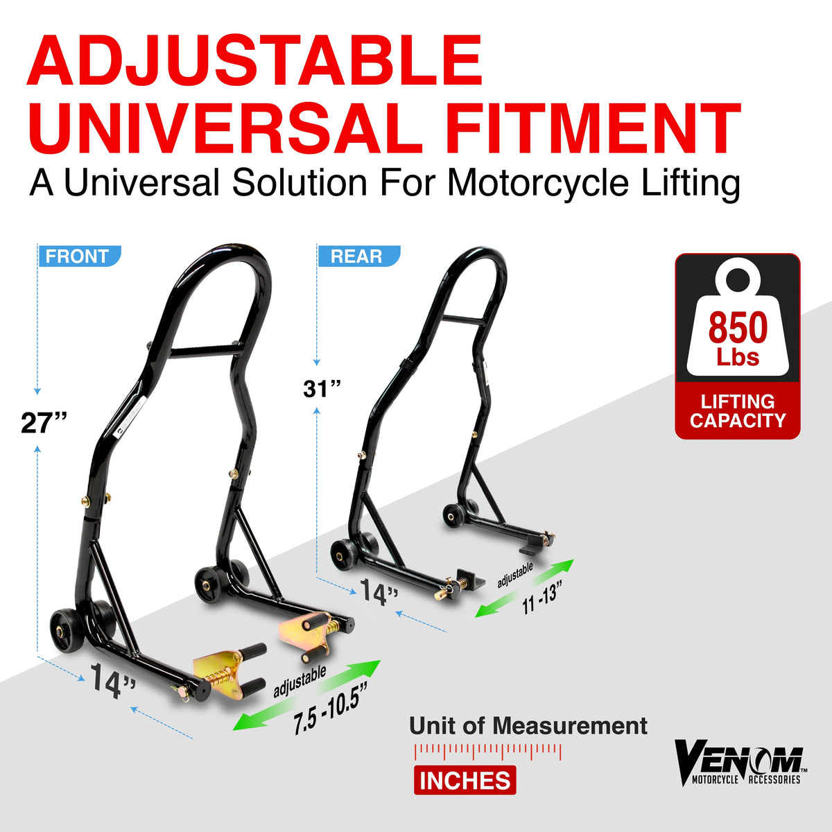 Universal Motorcycle Front Fork & Rear Paddle Combo Wheel Lift Stands N22173