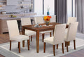 7 PC Dining Table Set with Cream Linen Fabric Chairs Z1739