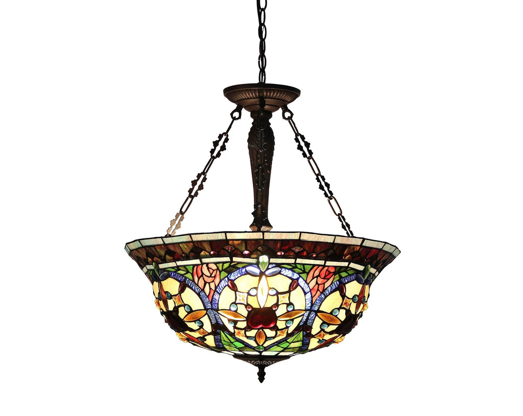 Tiffany-Style 3 Light Inverted Ceiling Pendant 22" Shade F37219