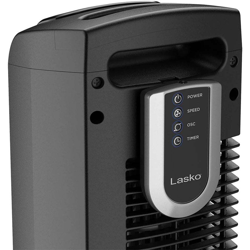 Black 3-Speed Oscillating Tower Fan with Timer and Remote E24440