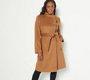 Wool Blend Wrap Coat with Envelope Collar Z726