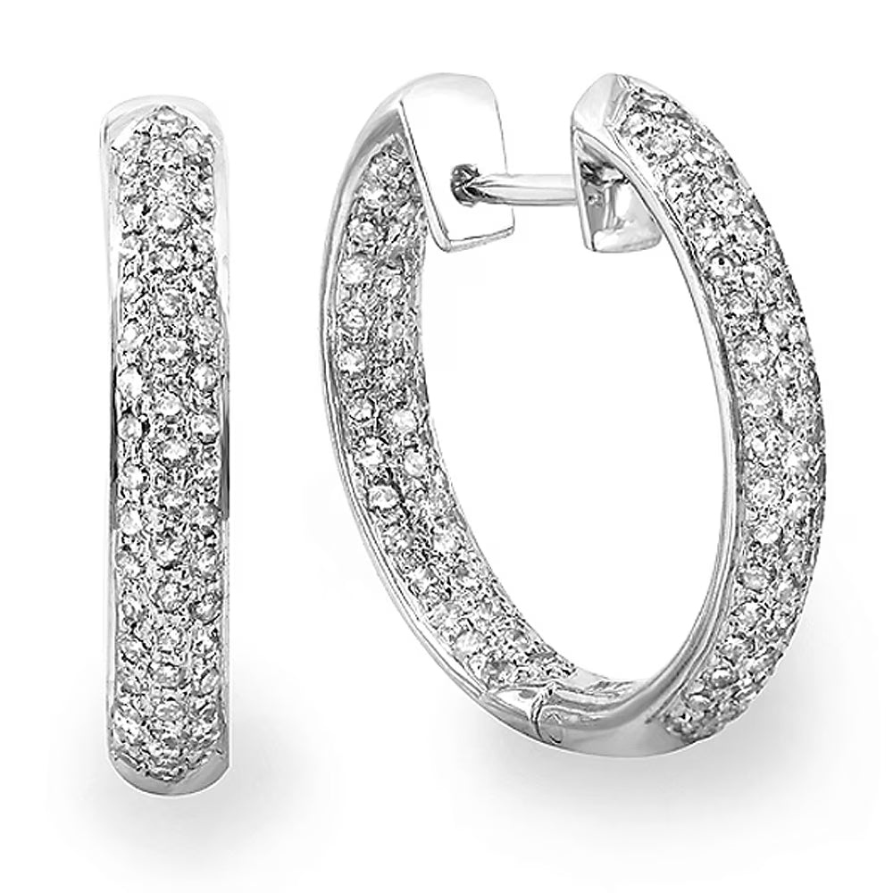 14K White Gold Diamond Pave Hoop Earrings H914