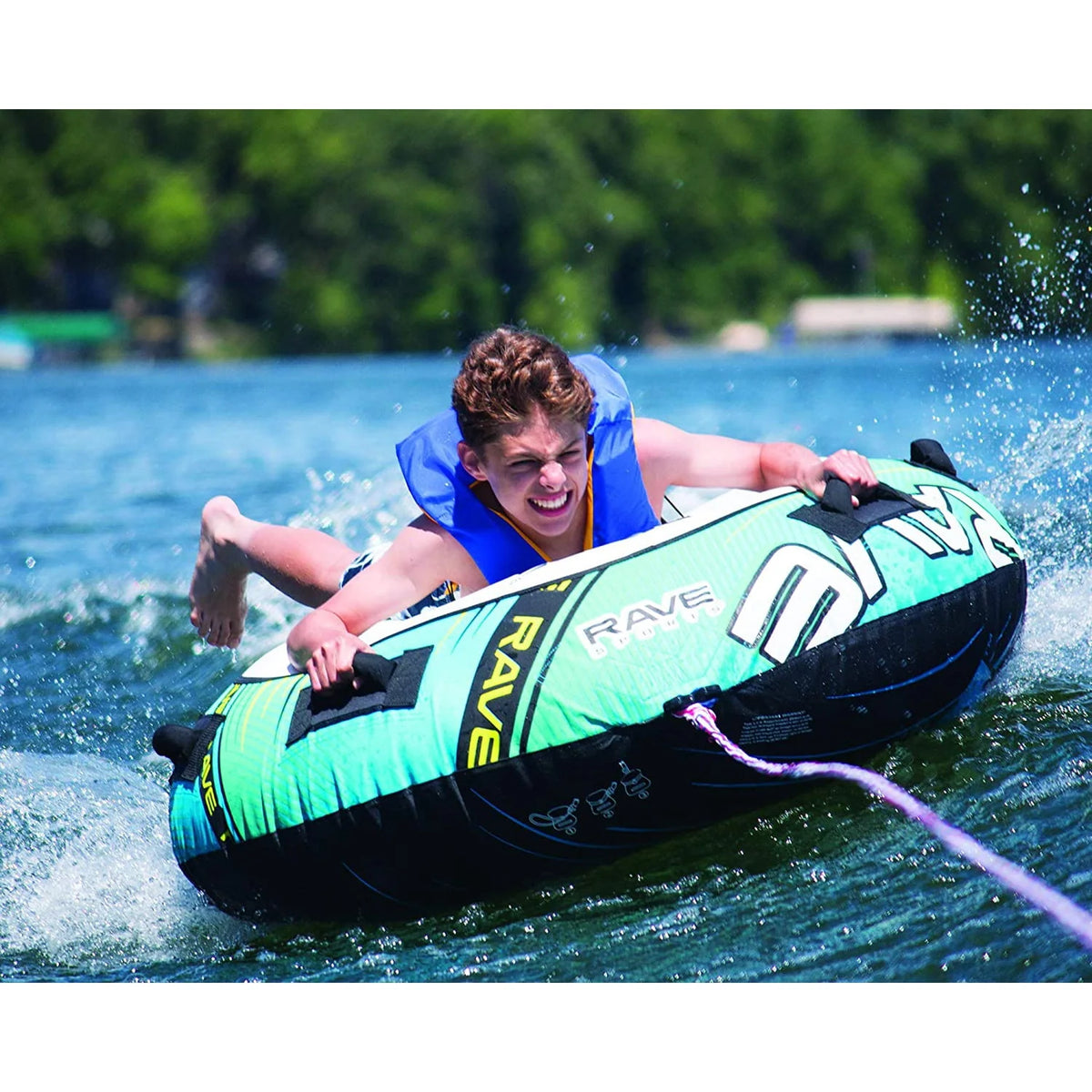 54 Inch 1 Rider Inflatable Towable Water Ski Tube with 4 Handles, Blue P51393